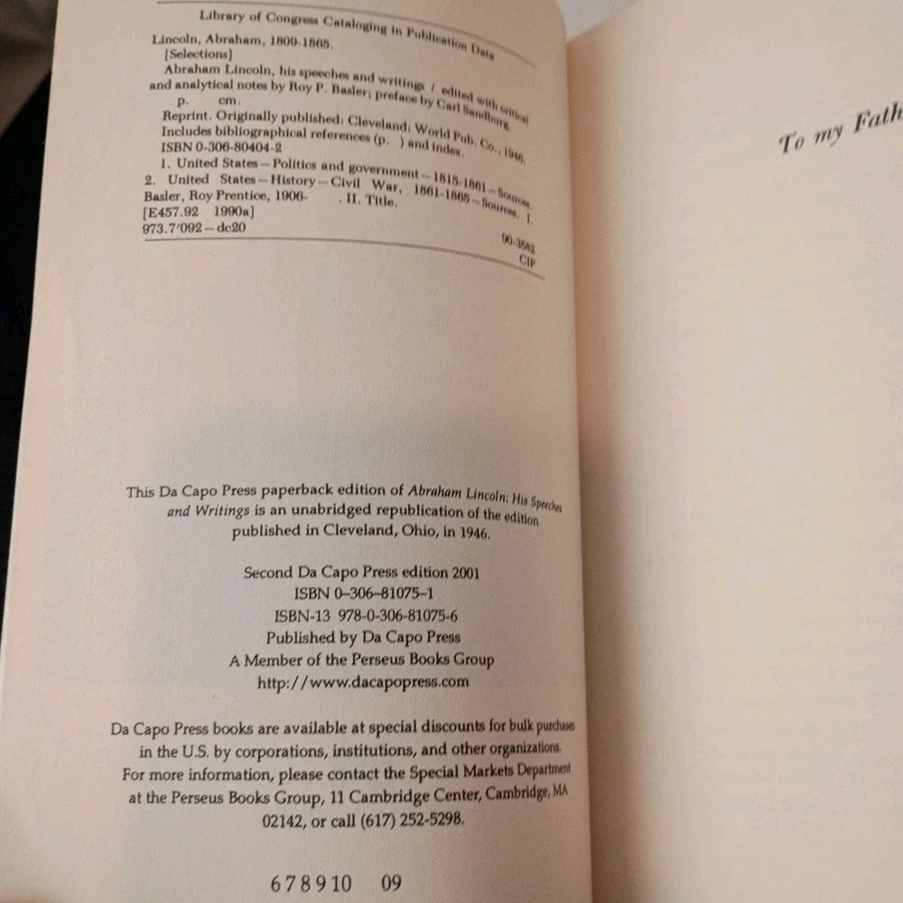 Lincoln: His Speeches and Writings Basler, Roy, Paperback - Very Good